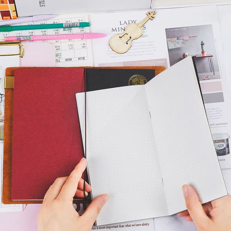 vintage notebook open hand - Black - Dark Brown - Brown - Green - Blue - Red - Purple