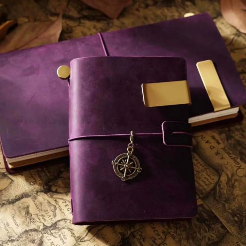 vintage notebook two notebooks stacked - Black - Dark Brown - Brown - Green - Blue - Red - Purple