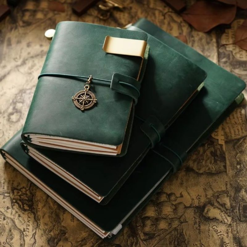 vintage notebook four notebooks stacked - Black - Dark Brown - Brown - Green - Blue - Red - Purple