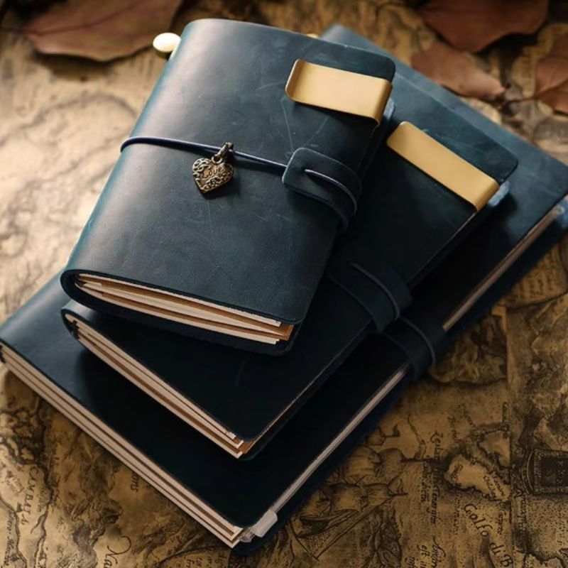 vintage notebook three notebooks stacked - Black - Dark Brown - Brown - Green - Blue - Red - Purple