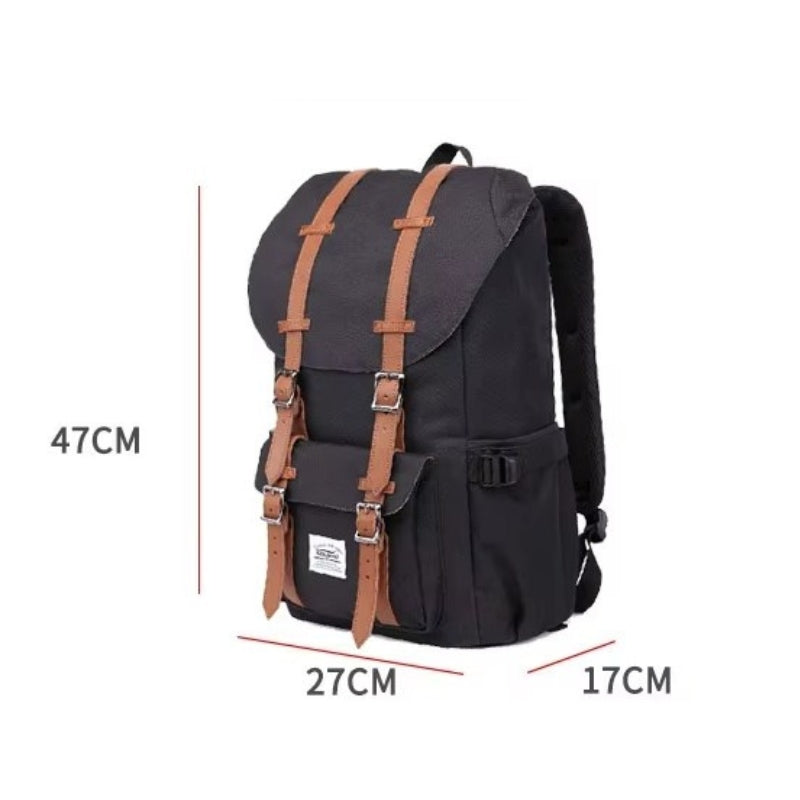 vintage travel backpack displayed dimensions - Black - Blue - Grey - Gray - Green