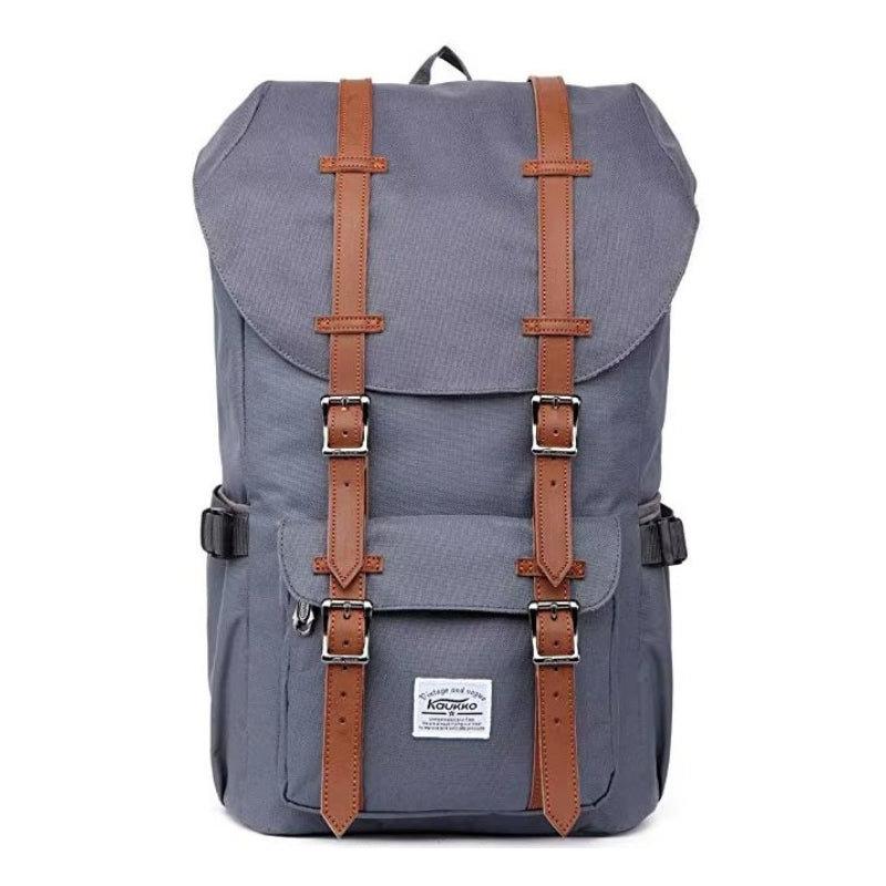 vintage travel backpack close up of straps - Grey - Gray