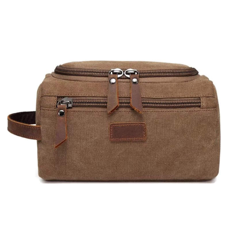 large toiletry bag for men close up zip closure - Marron
