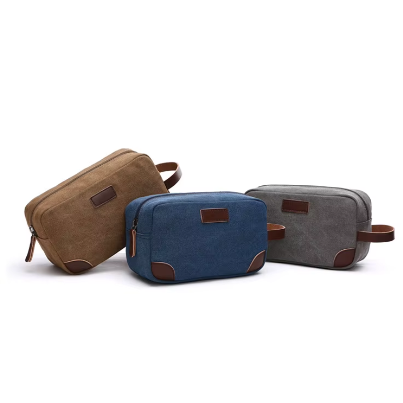 men's toiletry bag three items aligned - Blue - Grey - Gray - Khaki - Black
