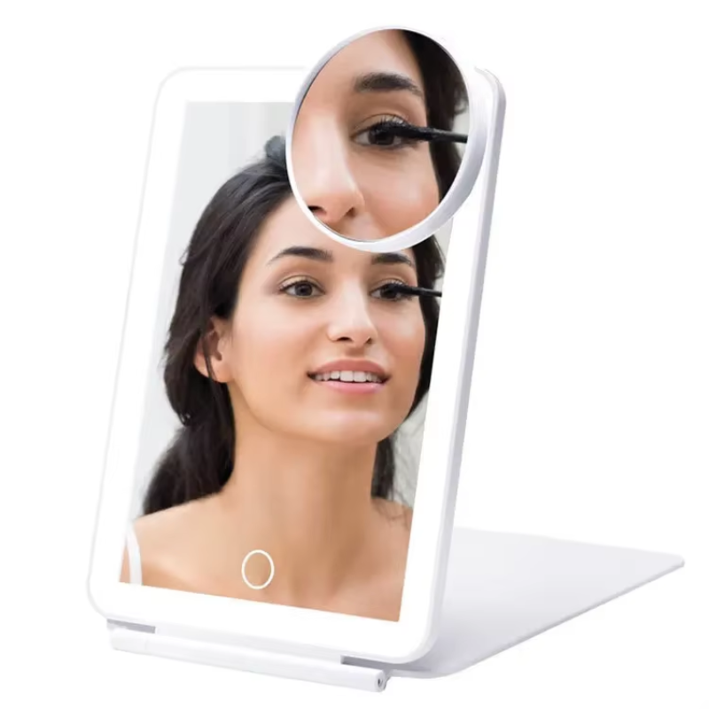 portable zoom led mirror close up usage - White - Pink