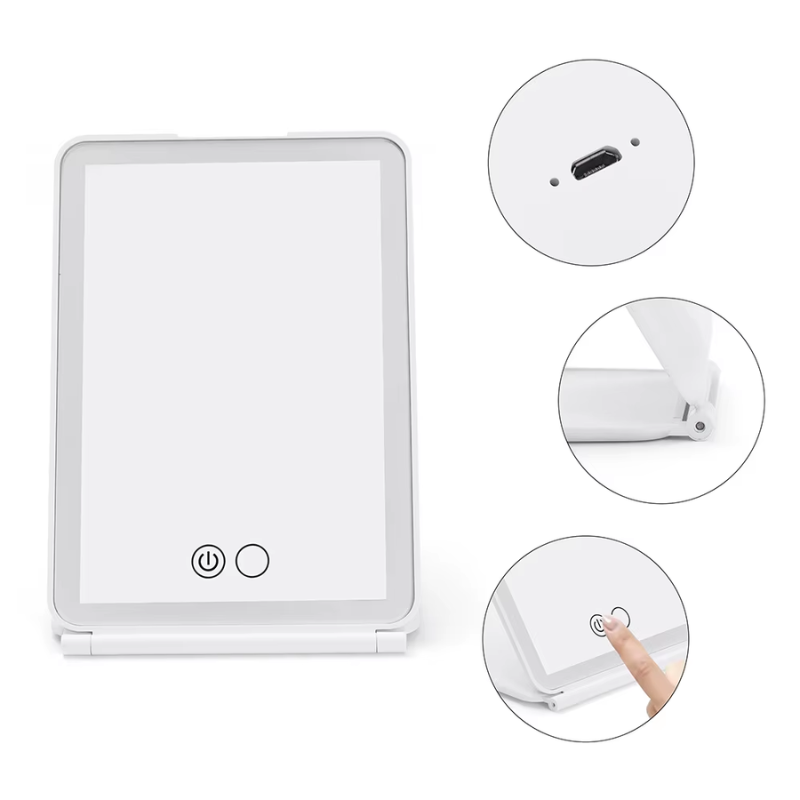 portable zoom led mirror close up buttons - White - Pink