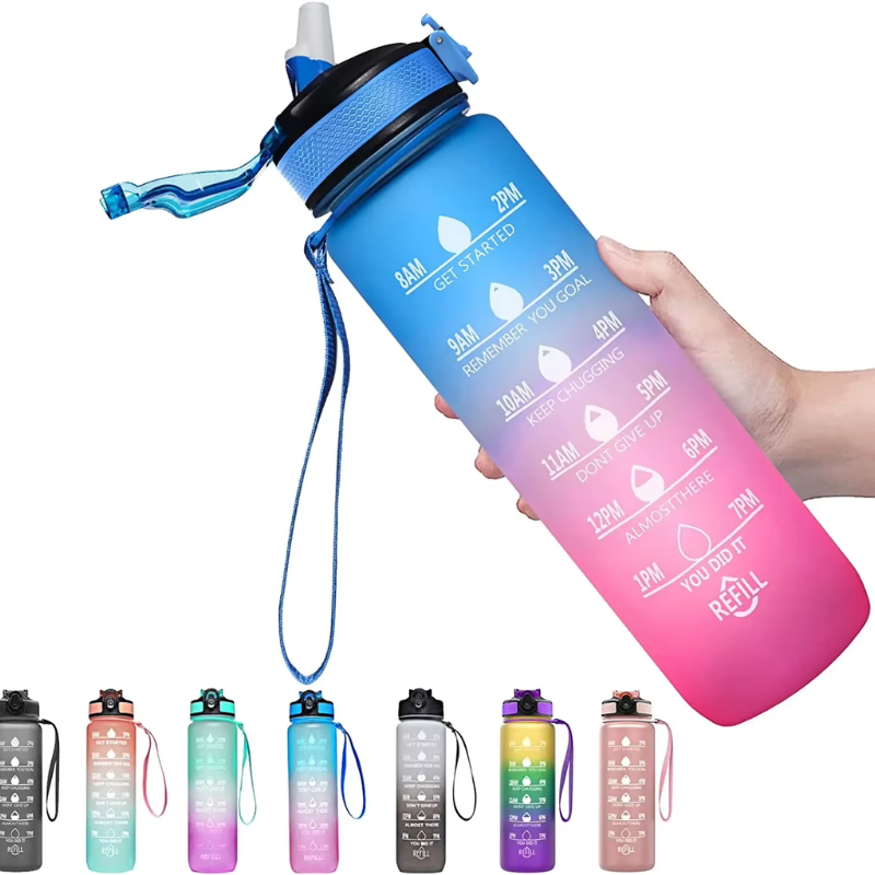water bottle with straw close up hand held - Purple and Yellow - Sky Blue - Turquoise - Pink - Black - Red and Black - Pink and Blue - Pink and Turquoise - Turquoise and Fuchsia - Black and White