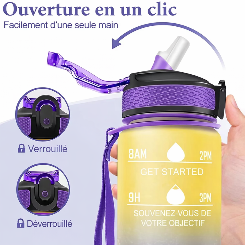 water bottle with straw one-click opening - Purple and Yellow - Sky Blue - Turquoise - Pink - Black - Red and Black - Pink and Blue - Pink and Turquoise - Turquoise and Fuchsia - Black and White