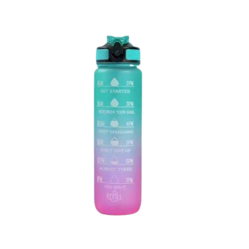 water bottle with straw - Turquoise and Fuchsia