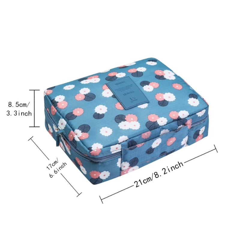 original travel toiletry bag dimensions indicated - Wine Red - Violet and Cherries - Blue and Cherries - Pink Flamingo - Cactus - Leopard - Light Blue and Flowers - Burgundy and Flowers - Pink and Flowers - Navy Blue and Flowers - Pink Stripes - Pink and Cherries - Candy Pink - Navy Blue - Grey - Gray - Polka Dot Pink - Green and Cherries