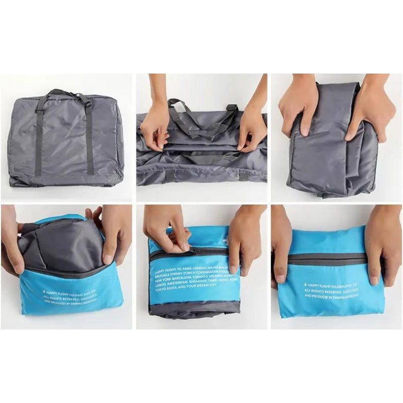 large capacity foldable travel bag folded and unfolded - Rose red - Blue - Green - Orange