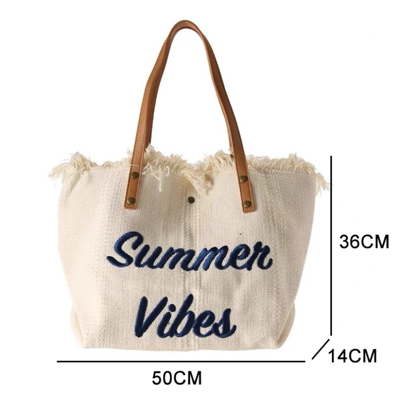 women's beach bag close up inscription - Cream White - Black - Green - Beige - Pink
