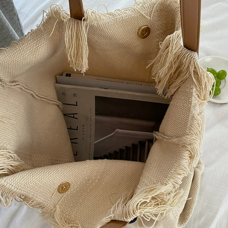 women's beach bag close up interior - Cream White - Black - Green - Beige - Pink