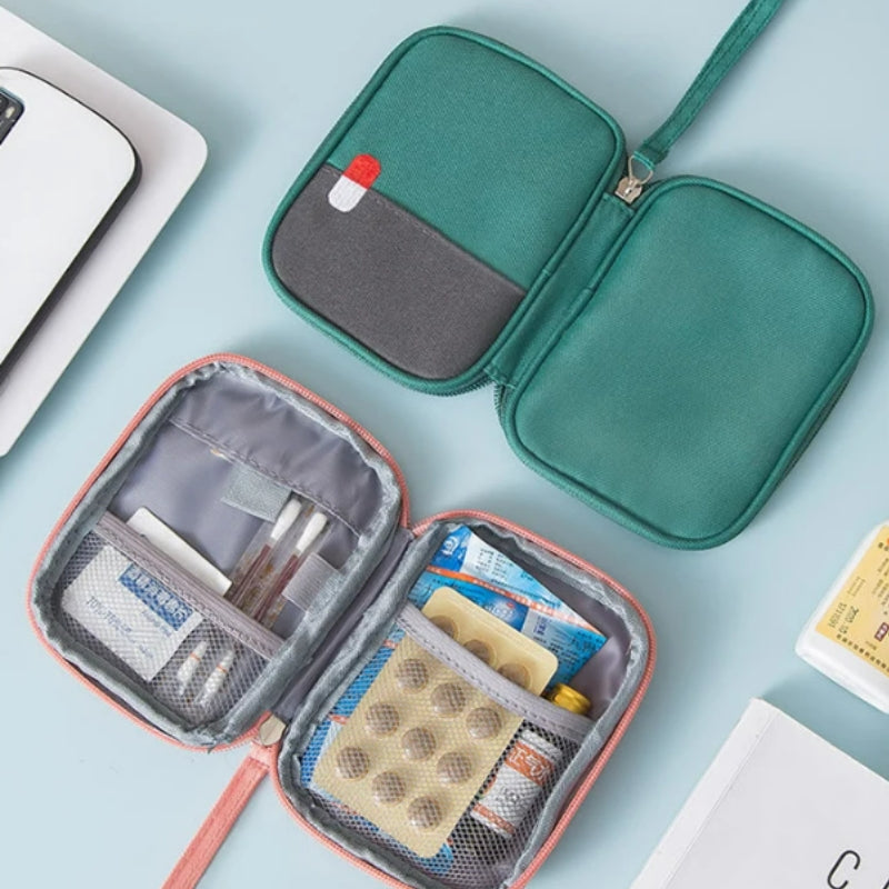 empty large travel pharmacy pouch open compartment - Green - Grey - Gray - Red - Pink