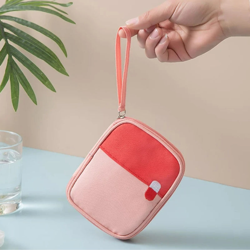 empty large travel pharmacy pouch held in hand - Green - Grey - Gray - Red - Pink