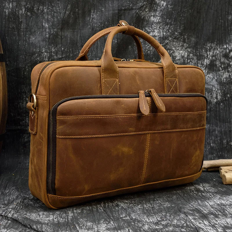 leather laptop bag for men - Matte Camel