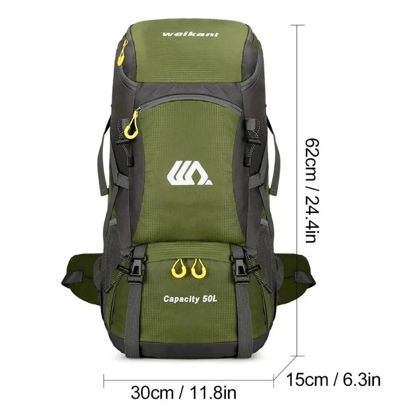 50 liters hiking backpack close up zip closure - Green