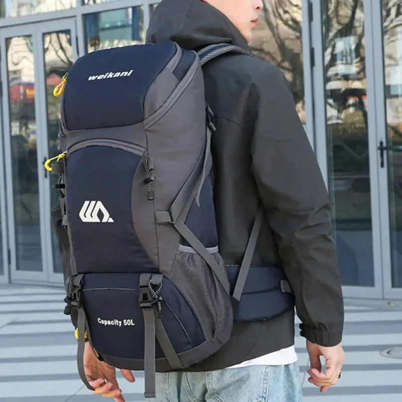 50 liters hiking backpack worn on back - Orange - Black - Navy Blue - Red - Green