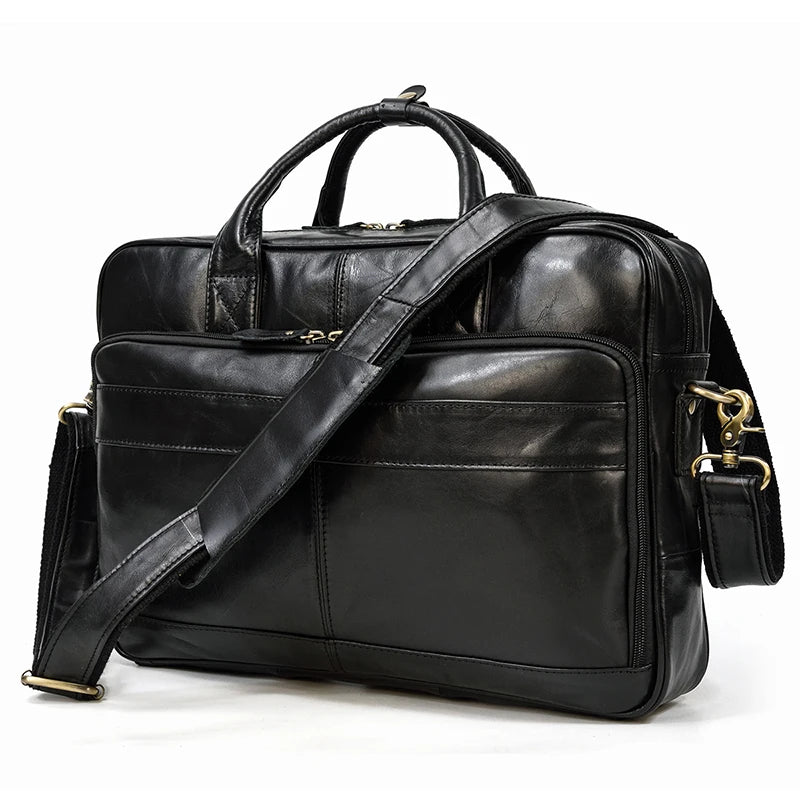 men's leather laptop bag - Glossy Black
