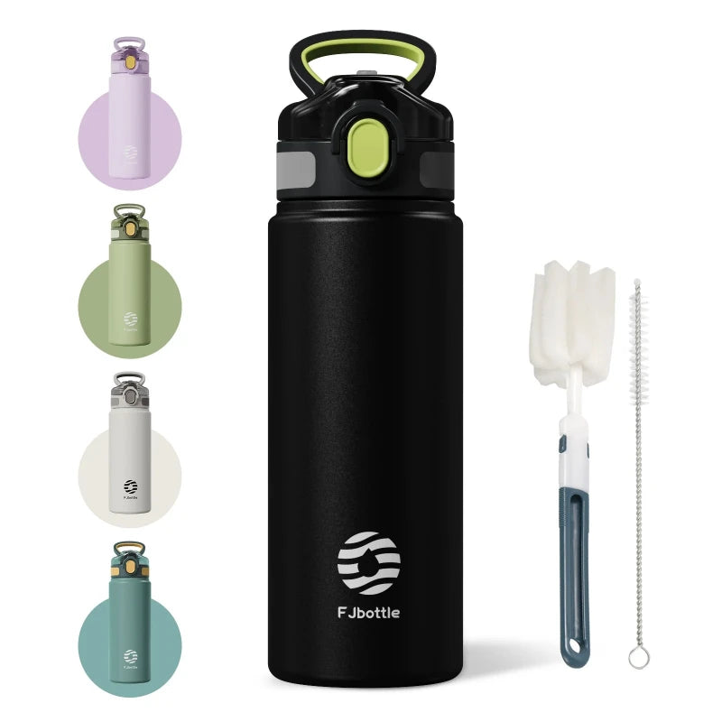 insulated water bottle with built-in straw - Black