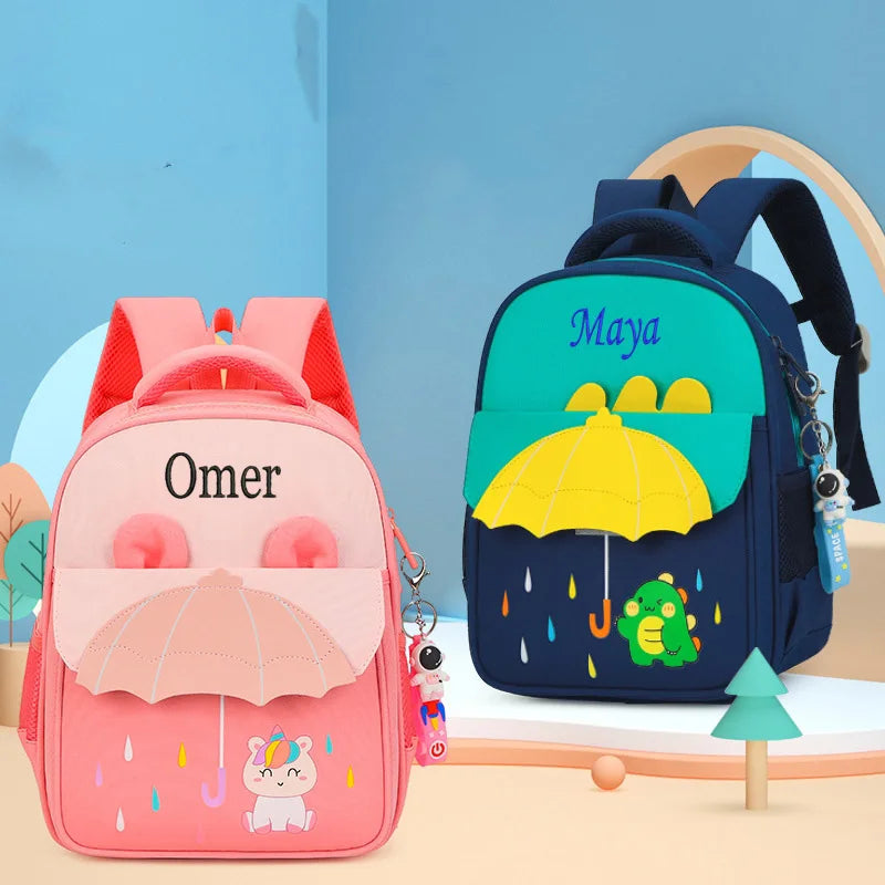 personalized child backpack two bags side by side - Purple - Sky Blue - Pink - Navy Blue and Orange - Navy Blue and Sky Blue - Navy Blue and Green