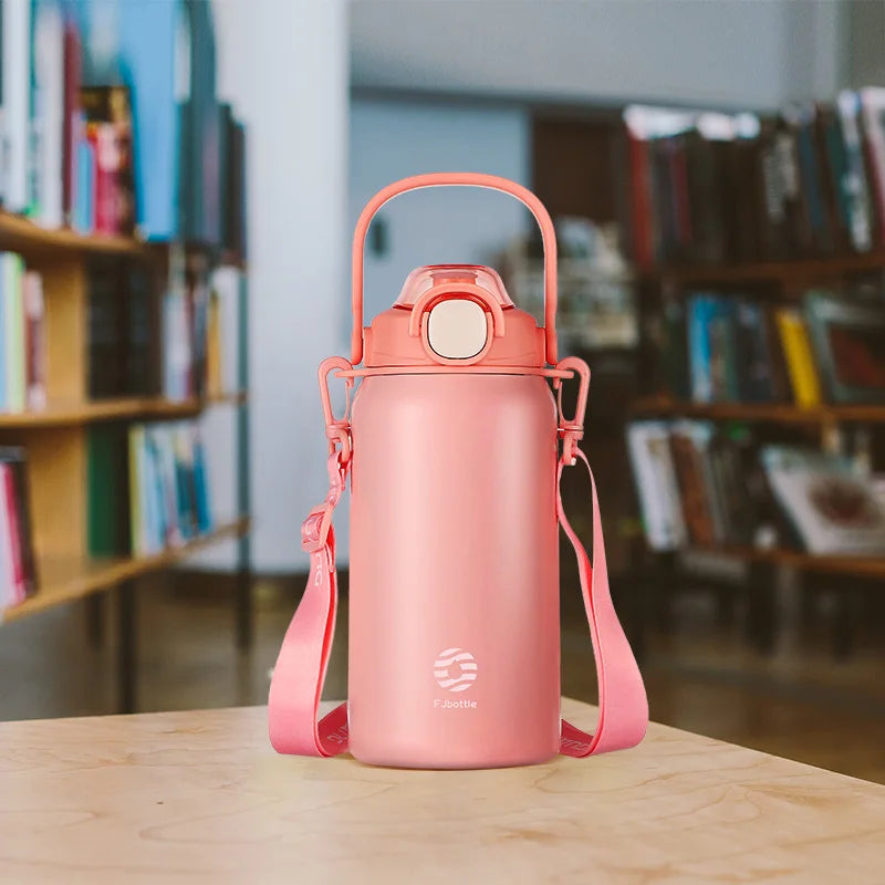 large capacity insulated water bottle close up on bottle - Green - White - Pink - Yellow