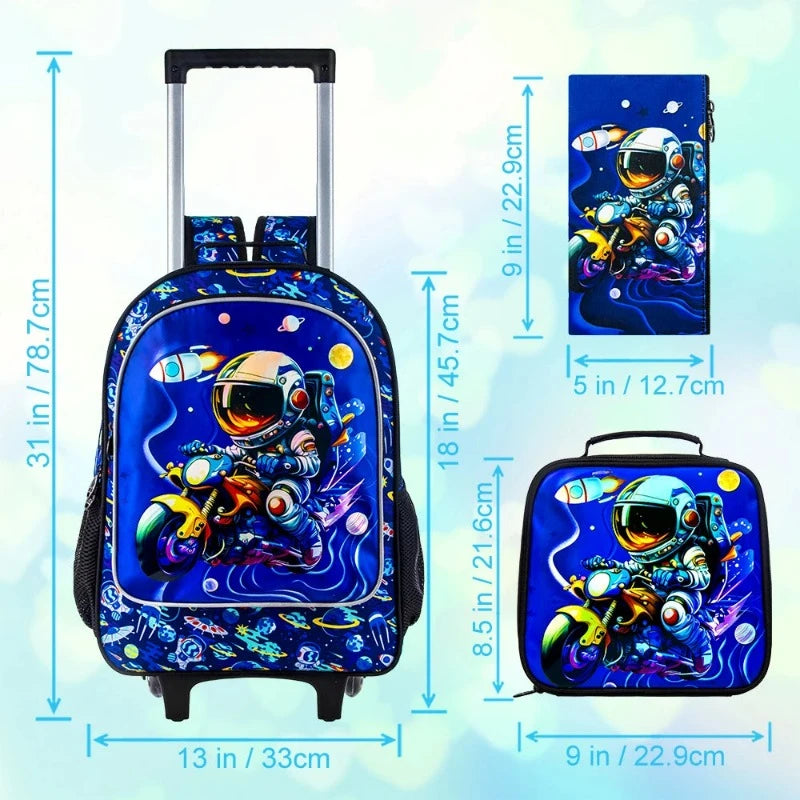 children's wheeled travel backpack illustrated dimensions - Motorbike