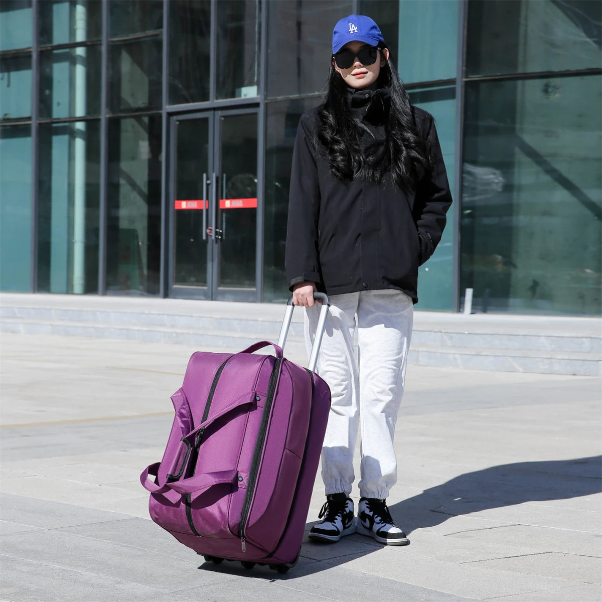 unisex wheeled travel bag pulled by hand - Pink - Grey - Gray - Black - Navy Blue - Green - Brown