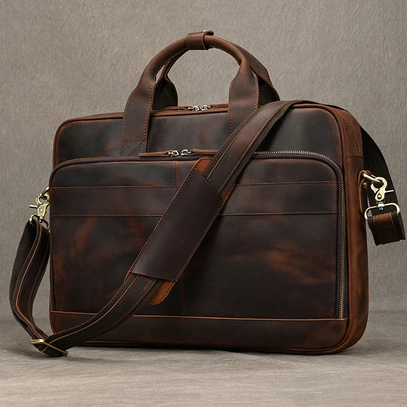 leather laptop bag for men close up on the bag - Glossy Brown - Glossy Black - Matte Brown - Matte Camel