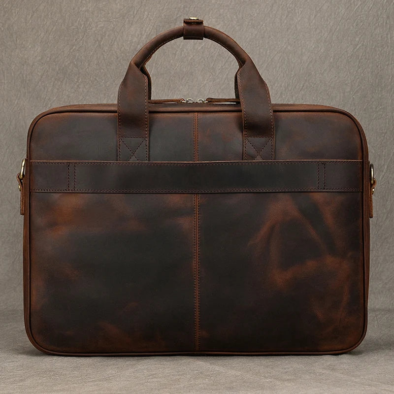 leather laptop bag for men close up on the leather - Matte Brown