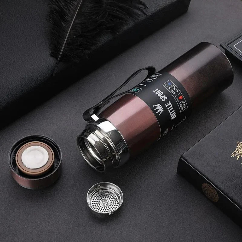 thermos with tea filter close up on the filter - Gold - Red - Black - Blue