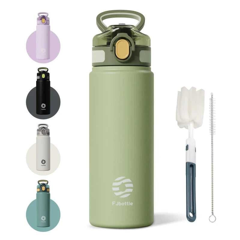 insulated water bottle with built-in straw - Green