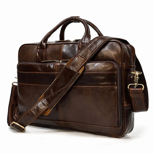 men's leather laptop bag - Glossy Brown