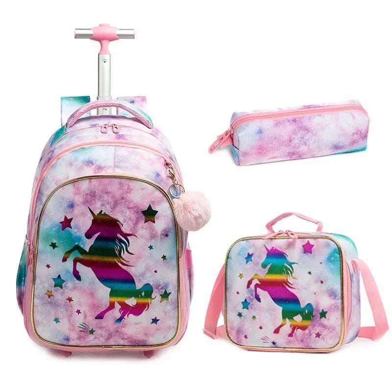 children's backpack with wheels - Unicorn Pattern