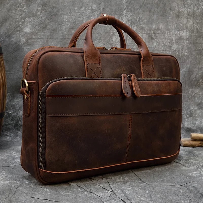 men's leather laptop bag - Matte Brown