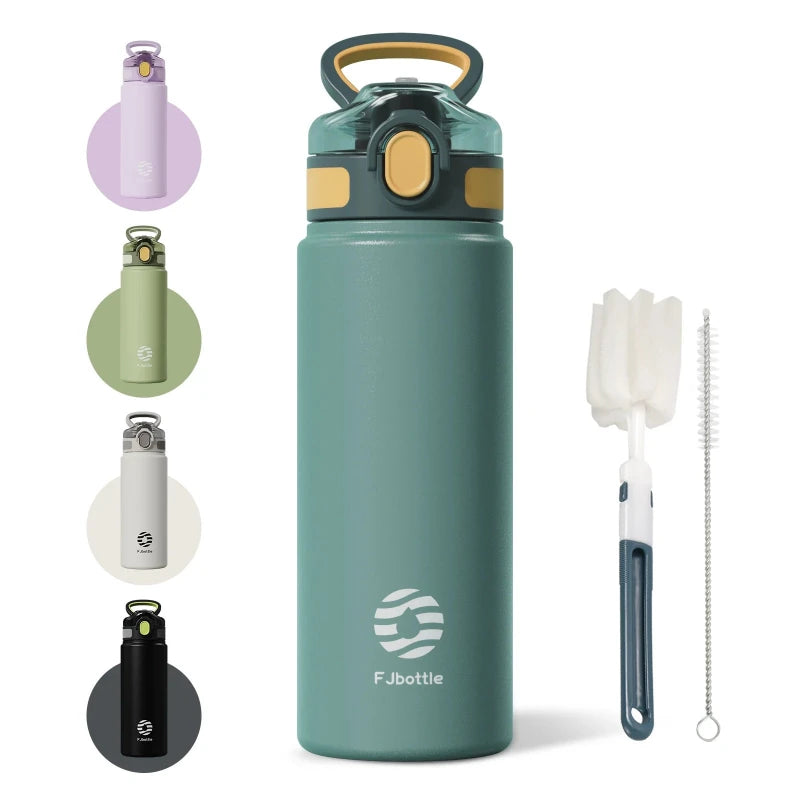 insulated water bottle with built-in straw - Blue