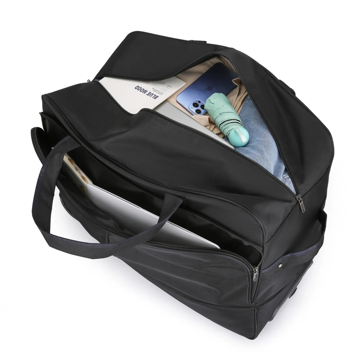unisex wheeled travel bag open compartment - Pink - Grey - Gray - Black - Navy Blue - Green - Brown
