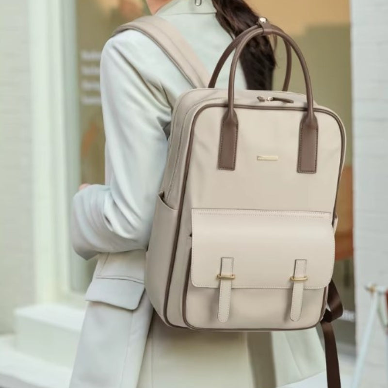chic women's laptop backpack worn on shoulder - Beige - Black