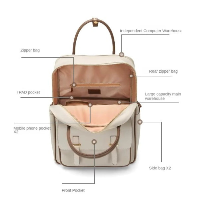 chic women's laptop backpack compartment open - Beige - Black