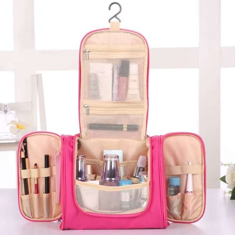 large hanging toiletry bag open compartment - Pink - Green - Beige - Navy Blue - Red - Sky Blue