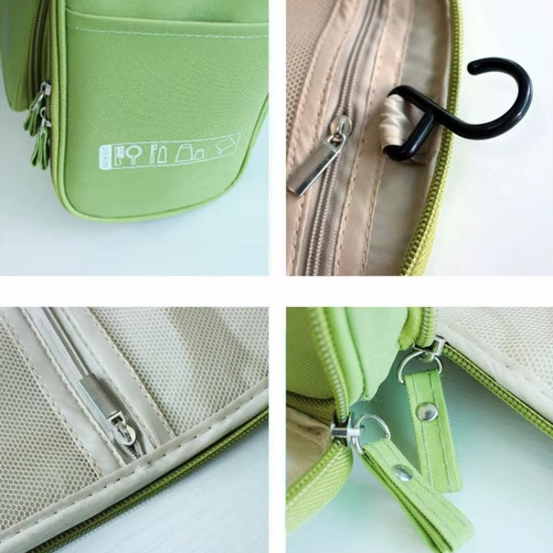 large hanging toiletry bag close up zip closure - Pink - Green - Beige - Navy Blue - Red - Sky Blue