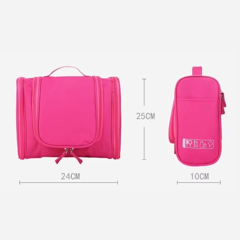 large hanging toiletry bag displayed dimensions - Pink - Green - Beige - Navy Blue - Red - Sky Blue