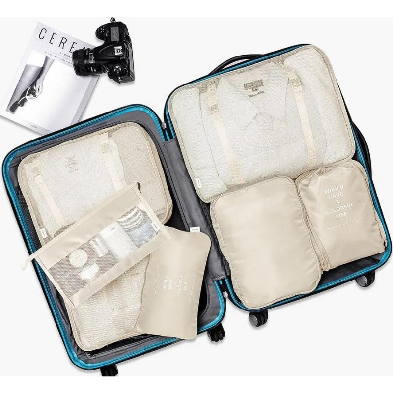 luggage organizer set open compartments - Black - Grey - Gray - Sky Blue - Navy Blue - Beige - Pink