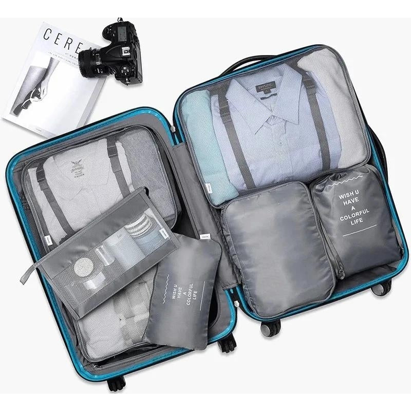 luggage organizer set organized compartments - Black - Grey - Gray - Sky Blue - Navy Blue - Beige - Pink