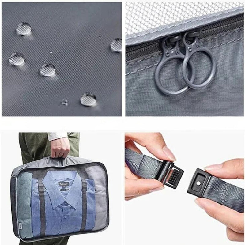 luggage organizer set close up zip closure - Black - Grey - Gray - Sky Blue - Navy Blue - Beige - Pink