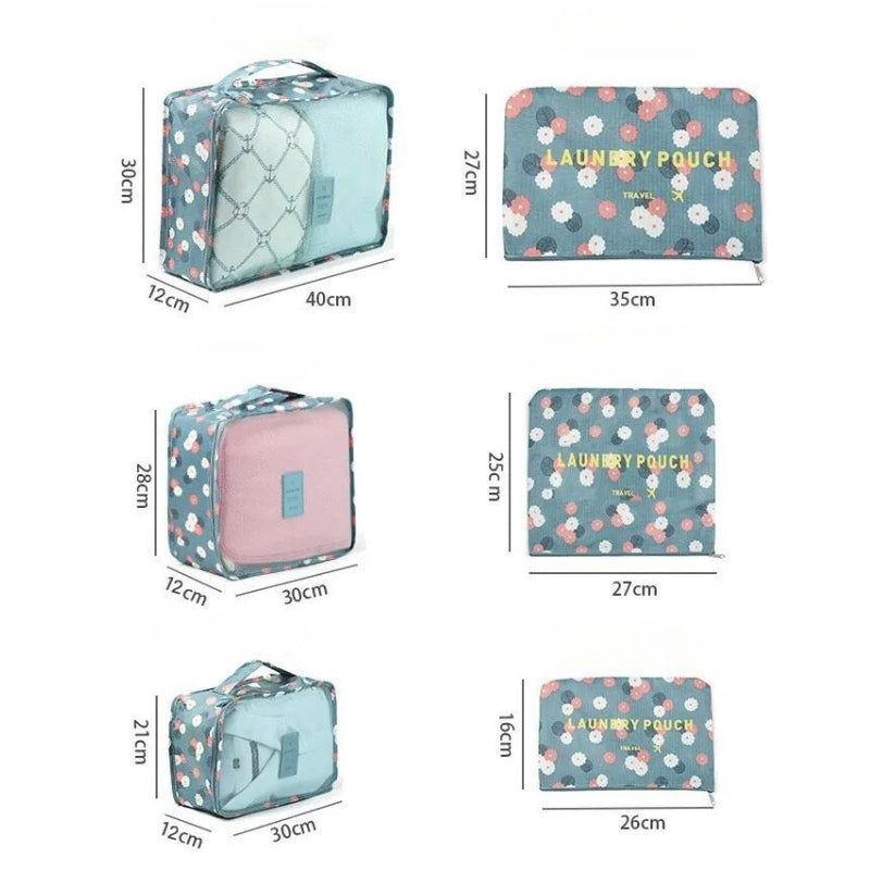 luggage organizer bag four aligned sizes - Red Floral Pattern - Pink Leopard Print - Navy Blue Polka Dot Pattern - Blue Floral Pattern - Navy Blue Floral Pattern - Blue Star Pattern - Pink Floral Pattern