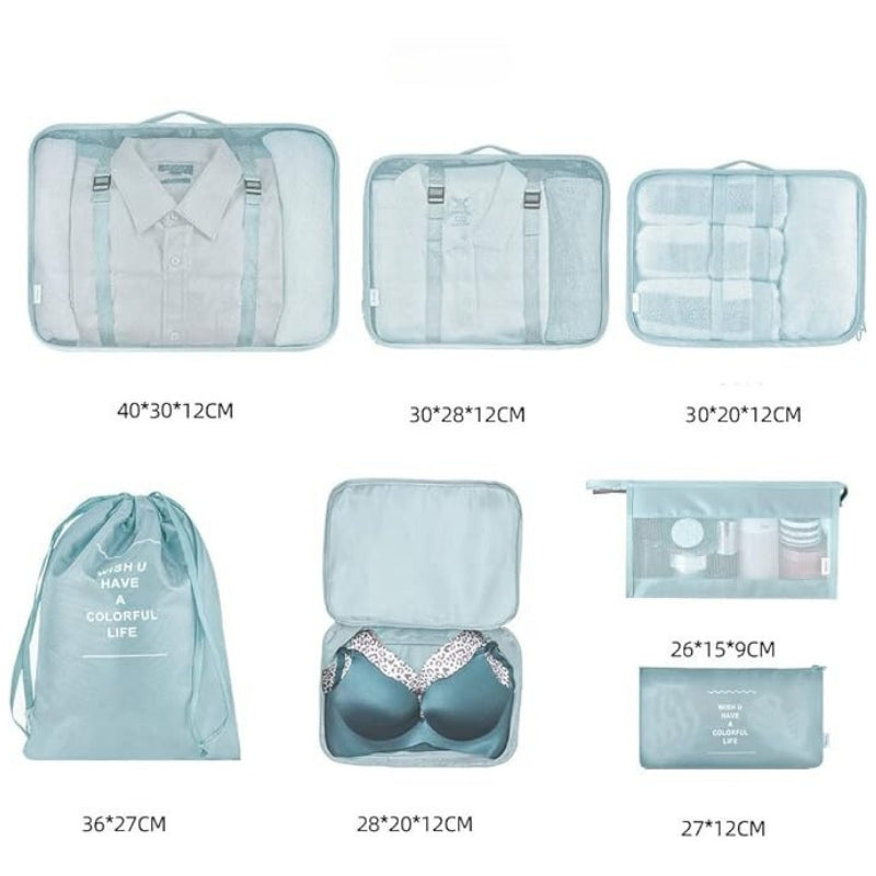 luggage organizer set five different sizes - Black - Grey - Gray - Sky Blue - Navy Blue - Beige - Pink