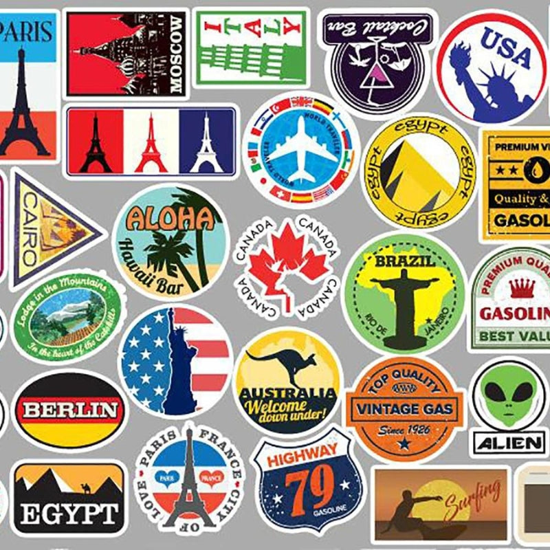luggage country sticker - 10 Pieces - 30 Pieces - 50 Pieces
