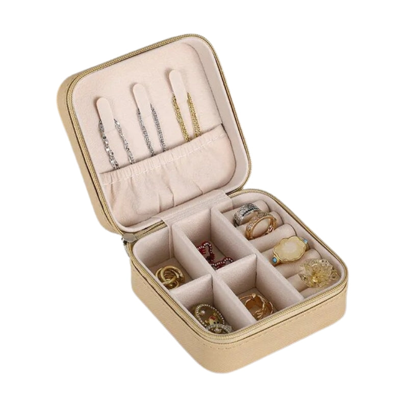 leather travel jewelry box - Beige