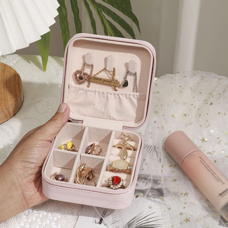 travel jewelry box in leather - Fuchsia - Black - Green - Dark Green - Grey - Gray - Pink - Beige - Brown - White - Blue
